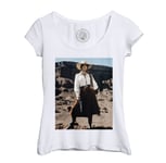 T-Shirt Femme Col Echancré Femme Cowboy Western Revolver Photo De Film Original Vintage