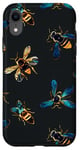 Coque pour iPhone XR Coque de téléphone motif géométrique bleu avec abeilles sur noir