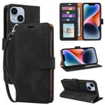 GOTOURED for iPhone 14 Case Wallet,Phone Case 4 Card Slots, [RFID Blocking] [Wrist Strap] [Kickstand] Magnetic Shockproof Protective Leather Flip Cases Cover for iPhone 14 (Black)