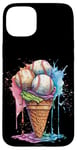 Coque pour iPhone 15 Plus Ice Cream Baseball – Cône de glace mignon tenant des balles de baseball