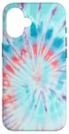 iPhone 16 Cool Spiral Tie Dye Pattern Swirl Hippie Blue Tie Dye Case