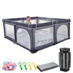 Foldable Baby Playpen 150x180cm with a Mat, Playpen for Babies and Toddlers,Portable PlayPen with 30pcs Ocean Balls and 4 Handlers Indoor & Outdoor.