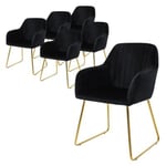 Lot de 6 chaises de salle à manger noir, en velours pieds dorés en métal