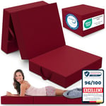 ELONEO Matelas Pliant, Matelas d'Appoint Pliable en 3 Parties, Mousse Extra Épaisse (15 cm), Lavable, Cube Intervertébral, Matelas Pliable, pour Adulte, 1 Personne (Rouge, 75 x 195 x 15 cm)