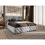 Lit double 180x200 avec tiroir de lit Monaco - Lit design Chesterfield - Gris (Monolith 84)