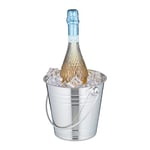 Relaxdays Champagne Cooler, Stainless Steel, Bottle Chiller for Wine, 2.5 Litre, Ice Cube Container with Handle, Silver, 16 x 20 x 17.5 cm