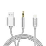 Arsvita 2 in 1 Aux Cable for phone in Car, 3.5mm Headphones Aux Adapter, Silver