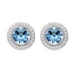 18ct White Gold 1.20ct Aquamarine 0.12ct Diamond Halo Stud Earrings