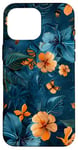 Coque pour iPhone 16 Pro Max Motif floral abstrait bleu avec abeilles tropicales vintage