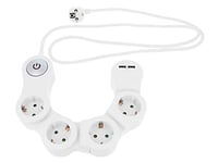 Amig - Multiprise articulée Mod. 5530 ou multiprise avec 4 Prises et Terre et Interrupteur + 2 USB 2 1 A, multiprise avec câble 3G 1,5 mm 1,4 m, Tension Max 250 V, Blanc