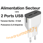 Alimentation Voyage Secteur 240 Volt vers 2 Sorties USB 5 Volt