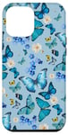 Coque pour iPhone 15 Pro Max Papillons et fleurs bleus sur bleu bleuet vintage