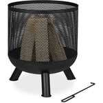 Relaxdays - Braséro, design maille, grille de foyer, tisonnier, foyer de jardin, barbecue, acier, h x d : 53 x 44 cm, noir