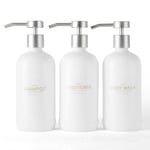 Janxin Shampoo and Conditioner Dispenser Set of 3,Refillable 21oz Shampoo Bottles with Non-Slip Protective Silicone Pad,Shower Soap Dispenser with Waterproof Labels for Bathroom (White)