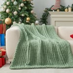 Amélie Home Jeté en Tricot épais et Doux Fait à la Main en Fil Chenille tricoté au Crochet, Couverture Chaude pour canapé, lit, Sofa, Vert Sauge, 127 x 152,4 cm.