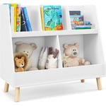 Meuble de Rangement Enfant, Bibliothèque Enfant en Bois à 2 Niveaux pour Livres Jouets, Coins Arrondis, Anti-basculement, 5 Cubes Etagère de