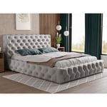 Lit design 160x200 Glory - Glamour Style Chesterfield - Lit Double avec rangement & Sommier à Latte - Gris (Paros 05) - Gris