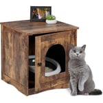 Relaxdays - Meuble de toilette pour chat, porte & ouverture, design industriel, HxLxP: 50x48x50 cm, cache-litière, marron