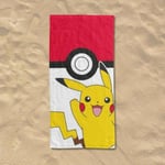 Serviette de plage ou de bain Pokémon Pokéball Pikachu, Rouge, 70x140cm, 100% Co