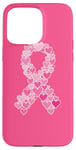 Coque pour iPhone 15 Pro Max Ruban rose avec cœurs pour sensibilisation au cancer du sein