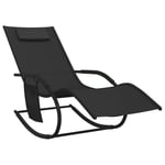 Transat Chaise Longue Bain De Soleil Lit De Jardin Terrasse Meuble D'extérieur À Bascule Noir Acier Et Textilène Helloshop26 02_0012976