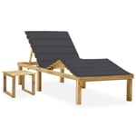 7489NEWFR® Chaise longue de jardin Ergonomique Transat 2 en 1 Bains de soleil, avec table et coussin Pin imprégné