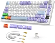 Ak820Pro Clavier De Jeu Mecanique Sans Fil 75% Tkl Avec Cable Usb C Enroule,2,4 G/Bt5.1/Usb-C Filaire,Ecran Couleur Tft Et Bouton Cnc,Five Color Sublimation Keys Cap