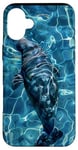 Coque pour iPhone 16 Plus Save The Manatee Crystal River FL Bleu abstrait rayé