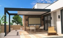 Pergola bioclimatique rétractable adossée aluminium gris et blanc Kokoon 5 - 3 x 4,10m Sunstyl