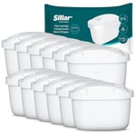 Sillar Lot de 12 cartouches de filtre à eau compatibles avec Brita Maxtra+, Marella, Aluna, Elemaris - Charbon actif et échangeurs d'ions - Sans BPA - Réduit le calcaire et le chlore - Pour une eau