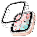 TOCOL 2 Pièces Coques pour Apple Watch Series SE/6/5/4 40mm, Convient aux Montres Série iWatch SE/6/5/4 40mm avec Coque de Protection en Verre Trempé Incrustée de Diamants Femme - Transparent-Bling