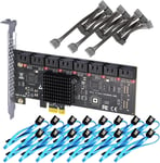 SA3116J Carte d'extension PCIe SATA 16 Ports, incluant Les câbles SATA et Le câble d'alimentation 1:5 SATA Splitter, Compatible avec Windows, Linux, Mac OS, NAS