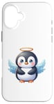 Coque pour iPhone 16 Plus Adorable pingouin d'ange avec halo et ailes