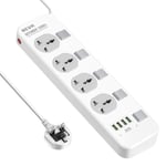 Extension Lead with USB Ports, BEVA 4 Way Outlets 4 USB slots Surge Protection Power Strips with Individual Switches Universal Power Strip with 2M/6.5FT Bold Extension Cord (4 USB 3.4A)…