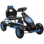 HOMCOM Kart à pédales pour Enfant Go-Kart véhicule à pédale siège réglable 3 Positions Frein à Main pneus antidérapant Enfant de 5 à 12 Ans métal + PP Bleu Noir