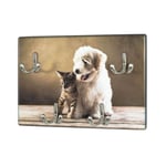 Paris Prix - Porte-Clés Mural Chien & Chat 30cm Marron