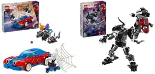 LEGO Marvel Spider-Man Race Car & Venom Green Goblin, Super Hero Building Toys & Marvel Venom Mech Armour vs. Miles Morales, Posable Spider-Man Toy Action Figure for Kids