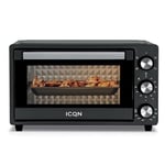 ICQN Mini four 20 l Chaleur voûte/inférieure avec fonction chaleur tournante | 5 fonctions de grill Minuterie 1500 W Plaque de cuisson ramasse-miettes et support en tôle Noir