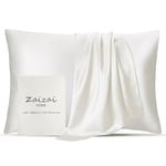 100% Pure Mulberry Silk Pillowcase for Hair and Skin, 25 Momme 6A+ Grade Silk Satin Pillow Cases with Hidden Zipper, Both Sides Silk Pillow Cover, Anti Aging Acne Free (Standard, Natural White, 1pc)