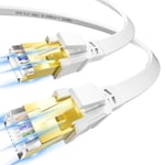 Cable Ethernet 3m Cat 8, Câble RJ45 Plat Cable Réseau 3m Haut Debit Fibre 40Gbps 2000MHz, Câble Wifi Blindé Gigabit Câble Internet LAN Blanc pour Routeur Modem PS5/4