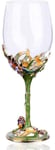 YBK Tech Handmade Enamel Craft Crystal Red Wine Glass in Gift Box, Iris Design (Green)