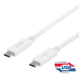 Deltaco USB-C kabel för laddning eller hårddisk 1m vit 100W 5A USB 3.1 Gen 2 10GBps