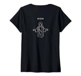 Womens Risen Jesus Halo BACKSIDE - Minimalist Christian V-Neck T-Shirt