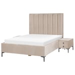 Ensemble de Chambre Lit Coffre Double 140 x 200 cm et 2 Tables de Chevet en Vel