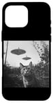 Coque pour iPhone 16 Pro Max Cat Selfie with UFO Weird 50s Photo -