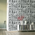 Marvel Comic Strip Wallpaper Black and White Muriva 159502 Playroom Children's