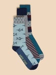 White Stuff Ankle Socks, Pack of 3, Blue/Multi