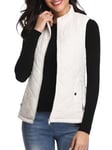 fuinloth Manteaux Sans Manches Femme, Léger Col Roulé Doudoune Zippé Veste Hiver Gilet Blanc L