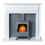 Adam Florence Stove Fireplace in Pure White with Aviemore Electric Stove in G...