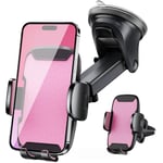 Vexloria Upgraded Car Phone Holder, Car Phone Mount 360° Rotation, With Super Strong Suction,Car Phone Cradle for Dashboard/Windscreen/Air Vent, Car Phone Holder for all 4.0''-7.0'' phones-Pink